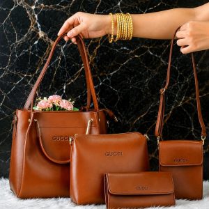 Premium Women’s Handbag Set | Stylish PU Leather Ladies Bag (কফি কালার)