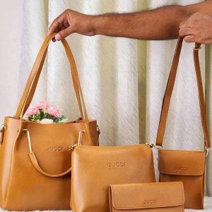 Premium Women’s Handbag Set | Stylish PU Leather Ladies Bag (ব্রাউন কালার)