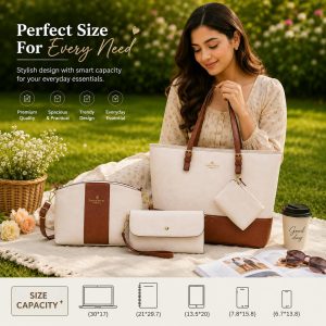 F37 Premium 4 Piece Ladies Bag Set | প্রিমিয়াম লেডিস ব্যাগ সেট (ক্রিম কালার)